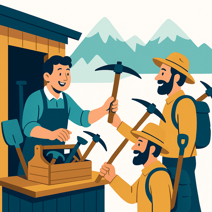 つるはしを売る商人のイラスト